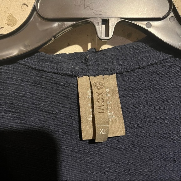 XCVI Sweater Womens XL Navy Zip Up Hoodie Lagenlook Terry Pockets Handkerchief - Picture 4 of 9